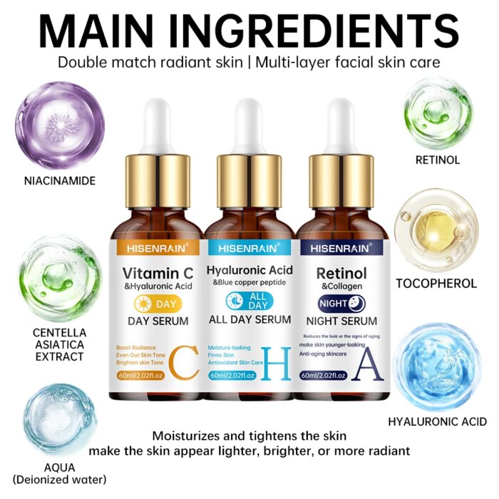 HISENRAIN Vitamin C + Retinol + Hyaluronic Acid Serum Duo | Anti-Aging Brightening & Hydration Combo | For All Skin Type. - Image 2