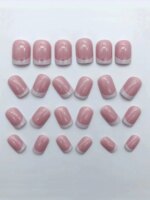 24pcs/set short square fake nails for women cute bride heart white french tips faux ongles y2k press on false nail supplies - Image 5