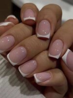 24pcs/set short square fake nails for women cute bride heart white french tips faux ongles y2k press on false nail supplies