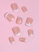 24pcs/set short square fake nails for women cute bride heart white french tips faux ongles y2k press on false nail supplies - Image 2