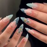 24pcs Pink Flower Almond Press on Nails Kawaii False Nails Wearable Stick-on Nails Fake Nail Uñas Postizas Накладные Ногти 네일팁 - Image 3