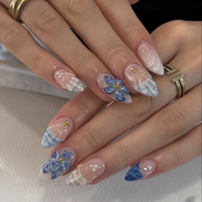 24pcs Pink Flower Almond Press on Nails Kawaii False Nails Wearable Stick-on Nails Fake Nail Uñas Postizas Накладные Ногти 네일팁 - Image 6