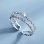 VENTFILLE 925 Sterling Silver Flower Lace Ring Korean Fashion Opening Inlaid CZ Adjustable Rings Valentine's Day Gift