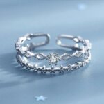VENTFILLE 925 Sterling Silver Flower Lace Ring Korean Fashion Opening Inlaid CZ Adjustable Rings Valentine's Day Gift - Image 2