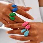 Chunky Open Twist Stackable Rings for Women, Blue Geometric Bold Enamel Crossover Statement Ring Band Waterproof - Image 2