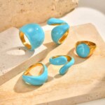Chunky Open Twist Stackable Rings for Women, Blue Geometric Bold Enamel Crossover Statement Ring Band Waterproof - Image 4