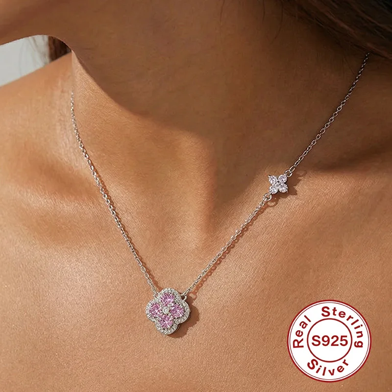 36713-sn7e4a.jpg 925 Sterling Silver Lucky Four-leaf Clover Pendant Necklace For Women Choker Chain Wedding Party mother's day Jewelry Gift - Image 1