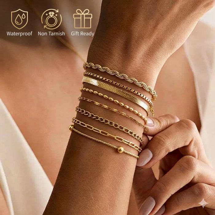 Non Tarnish Stainless Steel Bracelet Gold Plated Stackable for Women, Thin Herringbone Chain Bracelet Waterproof Jewelry Gift - Image 2