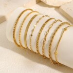 Non Tarnish Stainless Steel Bracelet Gold Plated Stackable for Women, Thin Herringbone Chain Bracelet Waterproof Jewelry Gift - Image 5