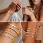 Non Tarnish Stainless Steel Bracelet Gold Plated Stackable for Women, Thin Herringbone Chain Bracelet Waterproof Jewelry Gift - Image 3