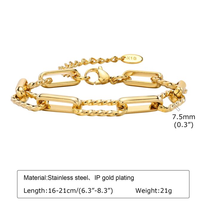 Women Stainless Steel Chain Bracelet,18K Gold Plated Twist Paperclip Adjustable Link Bracelet,Chunky Stackable Layered Jewelry - Image 3