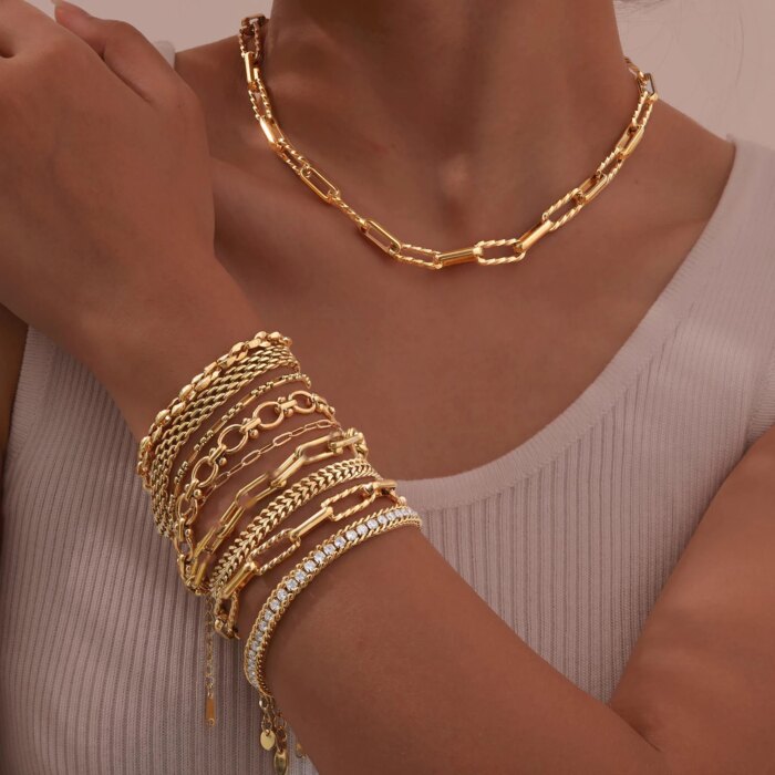 Women Stainless Steel Chain Bracelet,18K Gold Plated Twist Paperclip Adjustable Link Bracelet,Chunky Stackable Layered Jewelry - Image 6