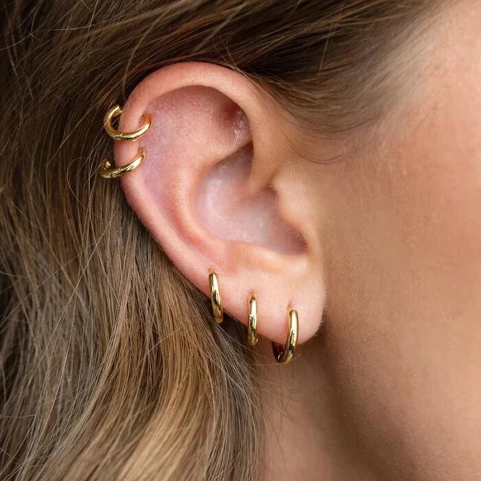 2PCS Tiny Stainless Steel Huggie Small Hoop Earrings For Women Round Circle Punk Unisex Rock Earring Cartilage Piercing Jewelry - Image 2