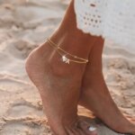 Waterproof cz Ankle Bracelets for Women  14K Gold Plated CZ Initial Dainty Layered Heart Anklets Foot Chain Summer Beach Jewelry - Image 5
