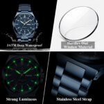 POEDAGAR Sport Original Men Clock Quartz Date Week Luxury Man Wristwatch Waterproof Luminous Stainless Steel Men's Watches Reloj - Image 3