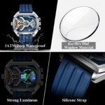 POEDAGAR Top Luxury Men Clock LED Calendar Week Luminous Man Wristwatch Electronic Rectangle Silicone Strap Quartz Men's Watches - Image 4