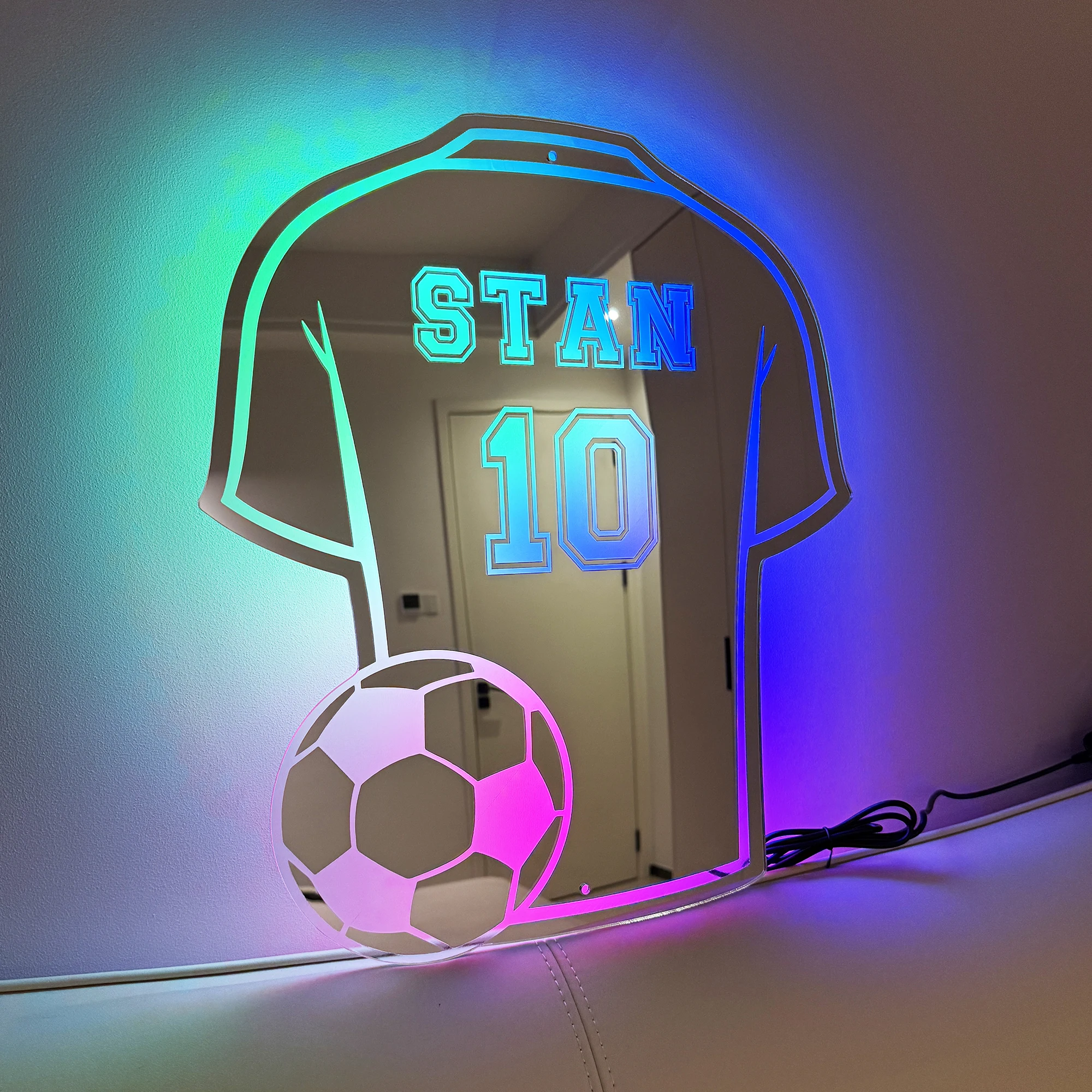 40416-i3pv9q.jpg Custom Football Shirt LED Mirror – Personalized Acrylic Wall Light Gift for Dad, Football Fan - Image 1