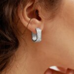 Huitan Korean Fashion Paved CZ Hoop Earrings for Women Metal Silver Color/Gold Color Simple Versatile Earrings Hot Jewelry - Image 4