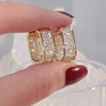 Huitan Korean Fashion Paved CZ Hoop Earrings for Women Metal Silver Color/Gold Color Simple Versatile Earrings Hot Jewelry - Image 2