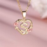 Female A-Z Letter Flower Pendant Necklace Yellow Gold Color Wedding Jewelry Gift For Women - Image 6