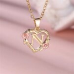 Female A-Z Letter Flower Pendant Necklace Yellow Gold Color Wedding Jewelry Gift For Women - Image 3