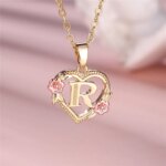Female A-Z Letter Flower Pendant Necklace Yellow Gold Color Wedding Jewelry Gift For Women - Image 4