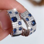 Cute Female White Blue Zircon Stone Round Hoop Earrings Fashion Gold Color Wedding Jewelry For Women - Image 5