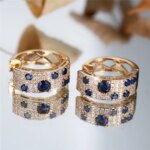 Cute Female White Blue Zircon Stone Round Hoop Earrings Fashion Gold Color Wedding Jewelry For Women - Image 2