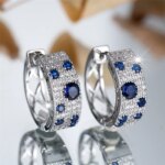 Cute Female White Blue Zircon Stone Round Hoop Earrings Fashion Gold Color Wedding Jewelry For Women - Image 6