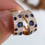 Cute Female White Blue Zircon Stone Round Hoop Earrings Fashion Gold Color Wedding Jewelry For Women - Image 3