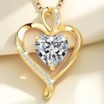 Cute Female Crystal White Zircon Stone Heart Pendant Necklace Vintage Gold Color Wedding Jewelry For Women