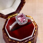 Luxury Female Girl Big Crystal Pink Square Zircon Stone Ring Silver Color Wedding Jewelry For Women - Image 3