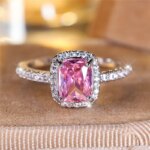 Luxury Female Girl Big Crystal Pink Square Zircon Stone Ring Silver Color Wedding Jewelry For Women - Image 4