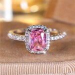 Luxury Female Girl Big Crystal Pink Square Zircon Stone Ring Silver Color Wedding Jewelry For Women - Image 2