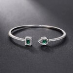 Huitan Luxury Green/White/Blue Cubic Zirconia Cuff Bracelet Bangle for Women Good Quality Female Hand Jewelry 2022 Drop Shipping - Image 5