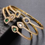 Huitan Luxury Green/White/Blue Cubic Zirconia Cuff Bracelet Bangle for Women Good Quality Female Hand Jewelry 2022 Drop Shipping - Image 3