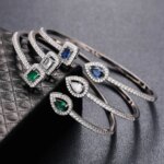 Huitan Luxury Green/White/Blue Cubic Zirconia Cuff Bracelet Bangle for Women Good Quality Female Hand Jewelry 2022 Drop Shipping - Image 2
