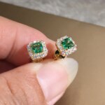 Huitan Eternity Green CZ Stud Earrings for Women Gold Color Luxury Bride Wedding Earrings Elegant Ear Accessories Party Jewelry - Image 4