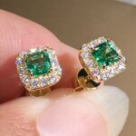Huitan Eternity Green CZ Stud Earrings for Women Gold Color Luxury Bride Wedding Earrings Elegant Ear Accessories Party Jewelry - Image 2