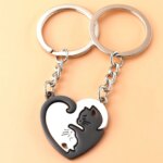 Interlocking Cat Heart Matching Couple Keychains Black Silver Split Puzzle Key Ring Romantic Distance Lover Gift Cute Animal Bag Key Pendant For Women Men - Image 6