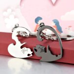 Interlocking Cat Heart Matching Couple Keychains Black Silver Split Puzzle Key Ring Romantic Distance Lover Gift Cute Animal Bag Key Pendant For Women Men - Image 8