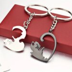 Interlocking Cat Heart Matching Couple Keychains Black Silver Split Puzzle Key Ring Romantic Distance Lover Gift Cute Animal Bag Key Pendant For Women Men - Image 5