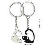 Interlocking Cat Heart Matching Couple Keychains Black Silver Split Puzzle Key Ring Romantic Distance Lover Gift Cute Animal Bag Key Pendant For Women Men - Image 3