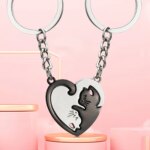 Interlocking Cat Heart Matching Couple Keychains Black Silver Split Puzzle Key Ring Romantic Distance Lover Gift Cute Animal Bag Key Pendant For Women Men - Image 7