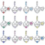 925 Sterling Silver Birthstone Heart Charm Bead for Women | January to December